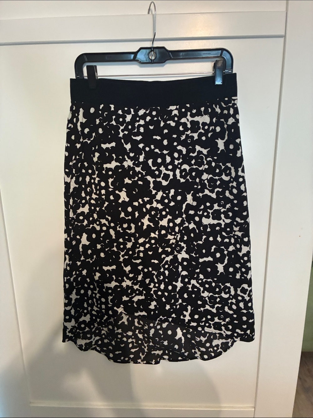 CAbi Black and White Printed Midi Skirt